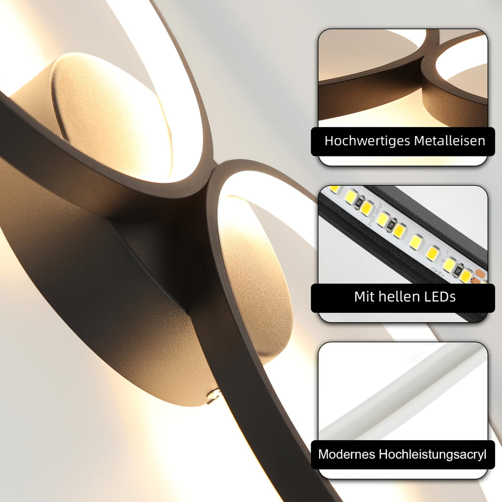 Plafonnier LED 100 cm à quatre anneaux, blanc à variateur ou noir