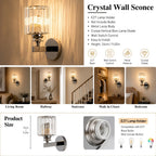 Applique murale cristal et métal, douille E27, trois finitions