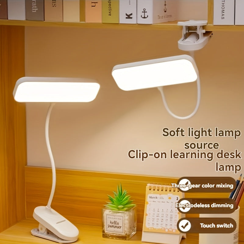 Lampe de bureau à pince rechargeable à tête rectangulaire, tactile