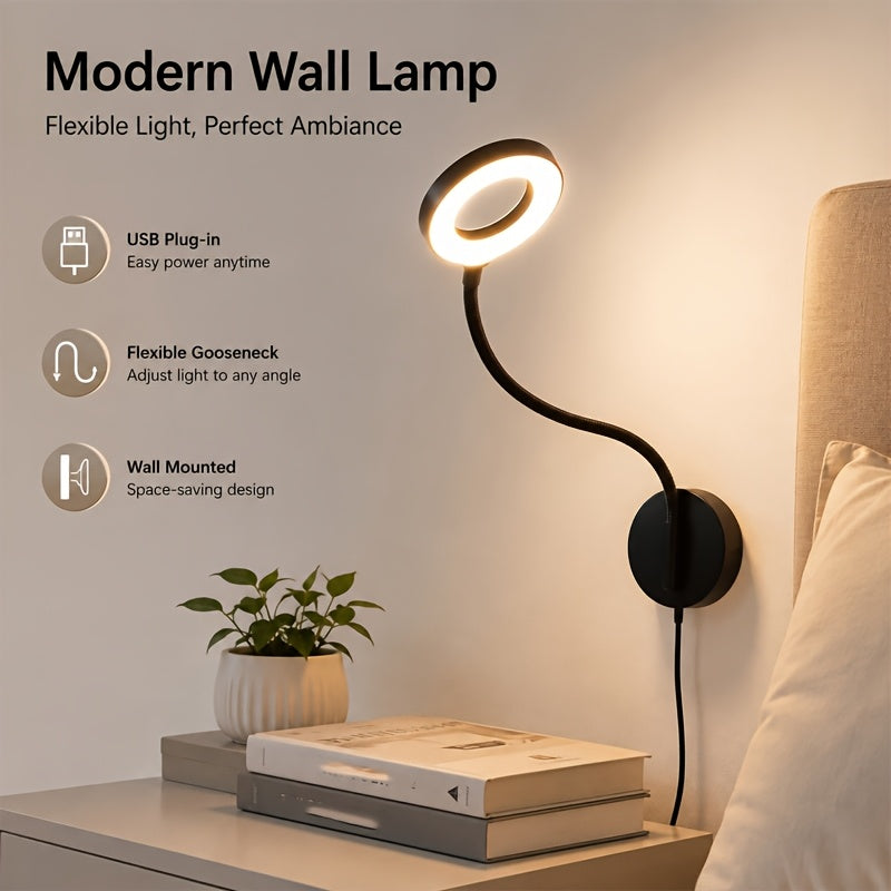 Applique murale liseuse LED à col flexible, alimentation USB