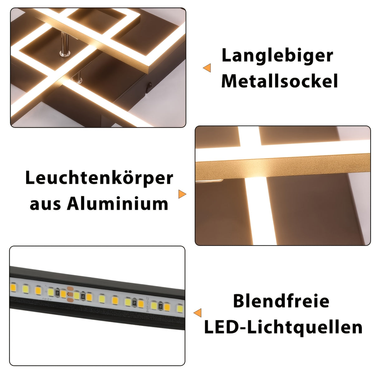 Plafonnier LED trois carrés superposés 40 cm, veilleuse et minuterie