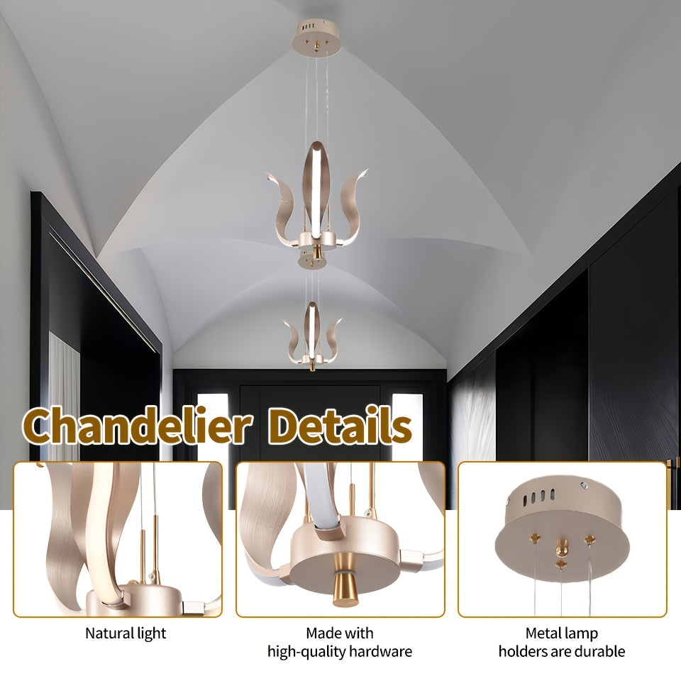 Suspension LED à lames courbes dorées, couronne ou barre trois teintes