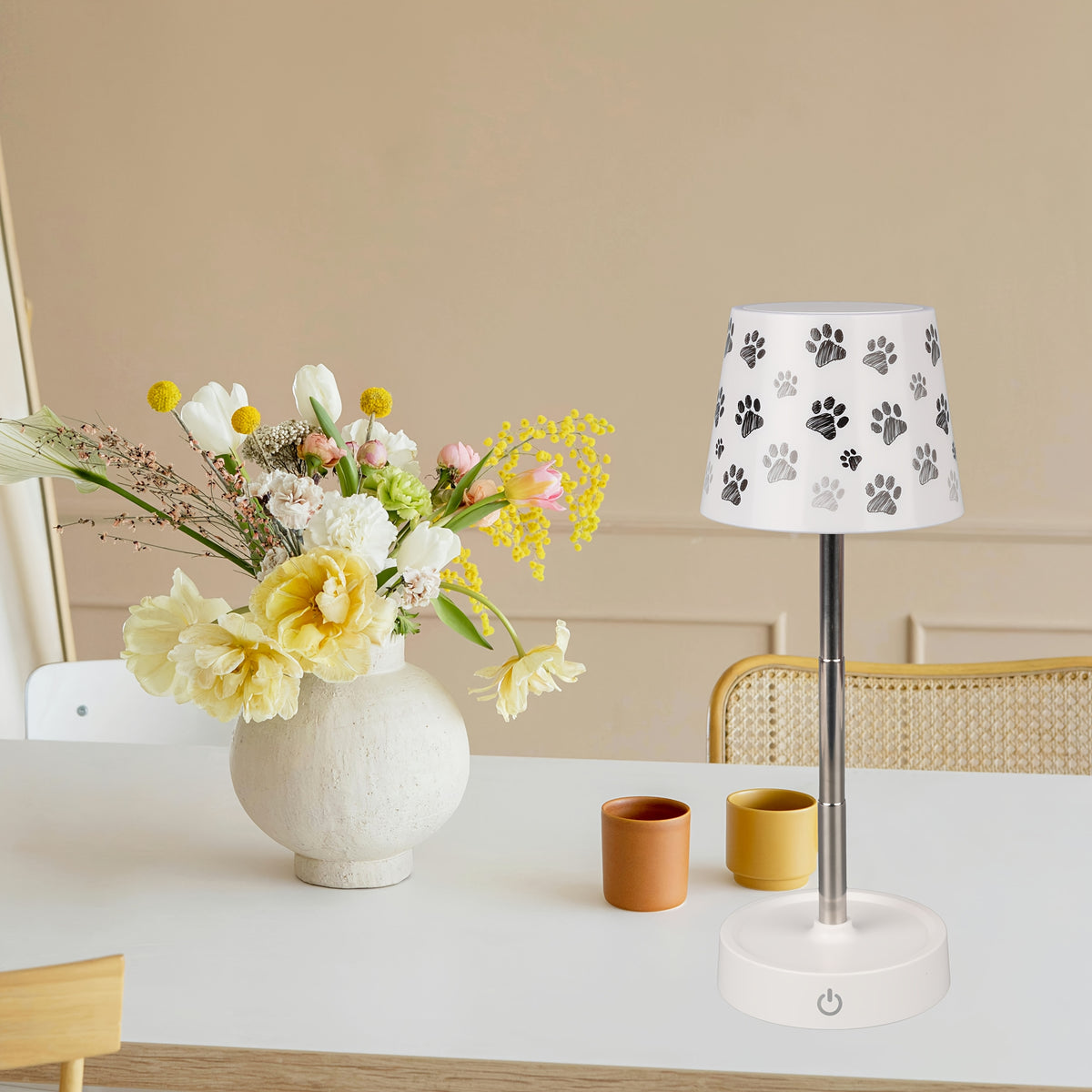 Lampe de chevet sans fil télescopique, décor cerfs ou empreintes