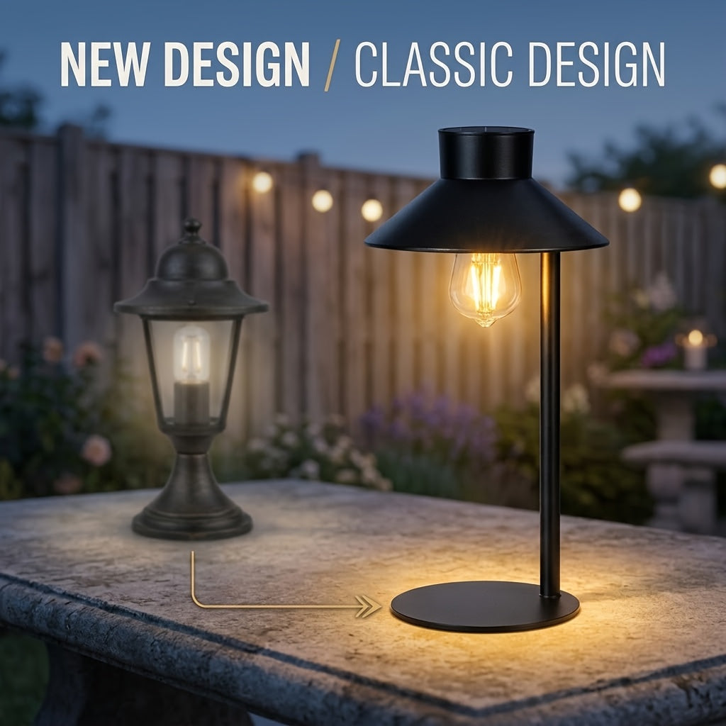 Lampe de table solaire vintage à ampoule Edison, abat-jour conique
