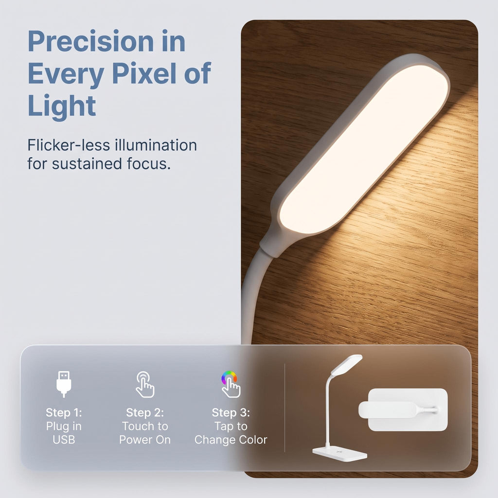 Lampe de bureau LED blanche à col de cygne, tactile trois teintes