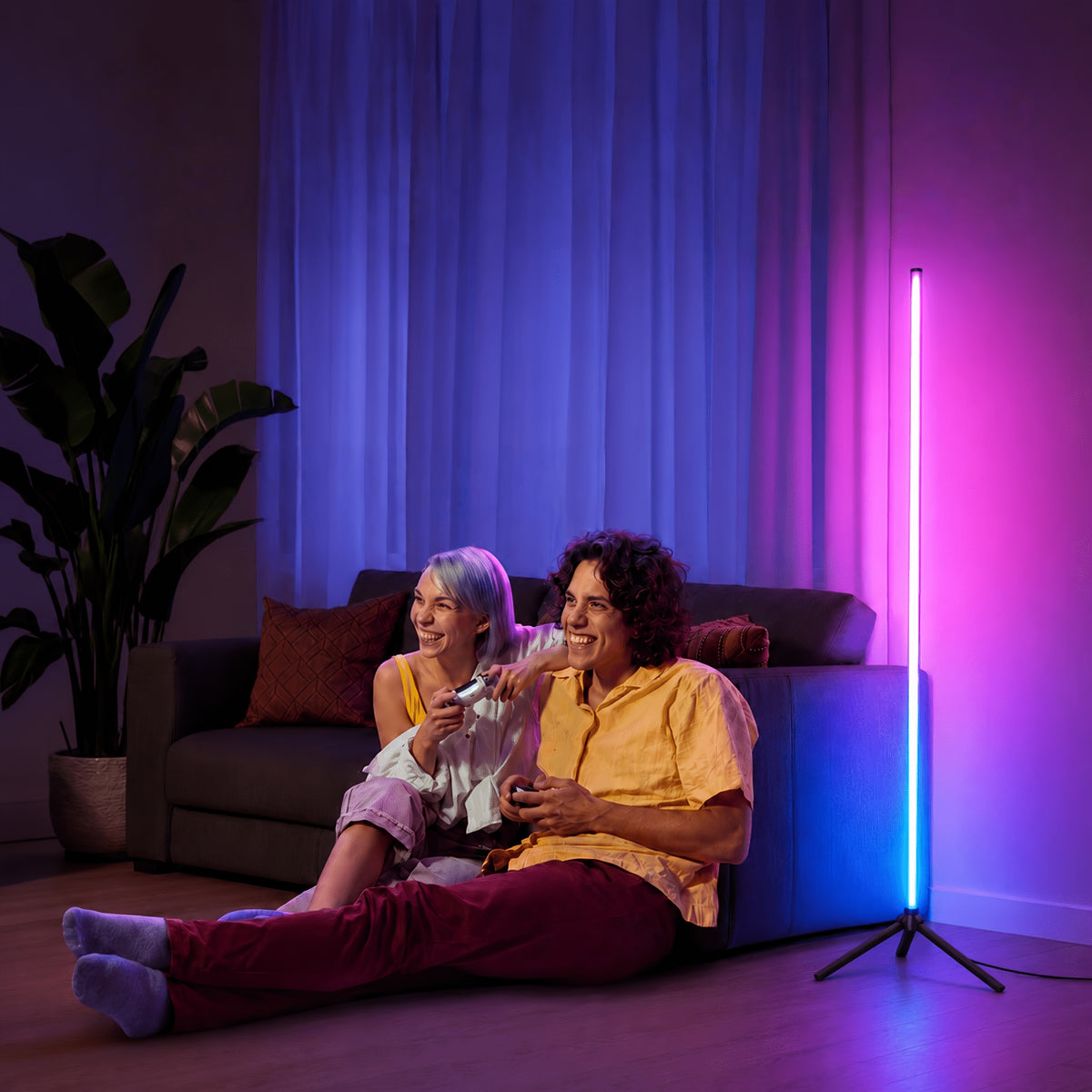 Lampadaire d'angle LED RVB sur trépied, synchronisé à la musique