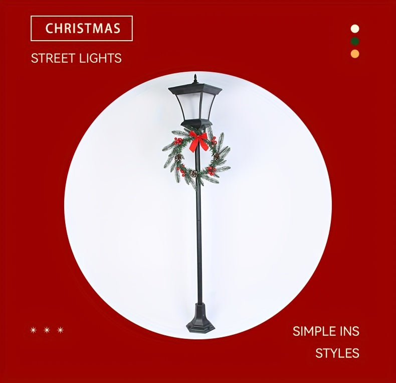 Lampadaire solaire de Noël 150 cm avec couronne et jardinière
