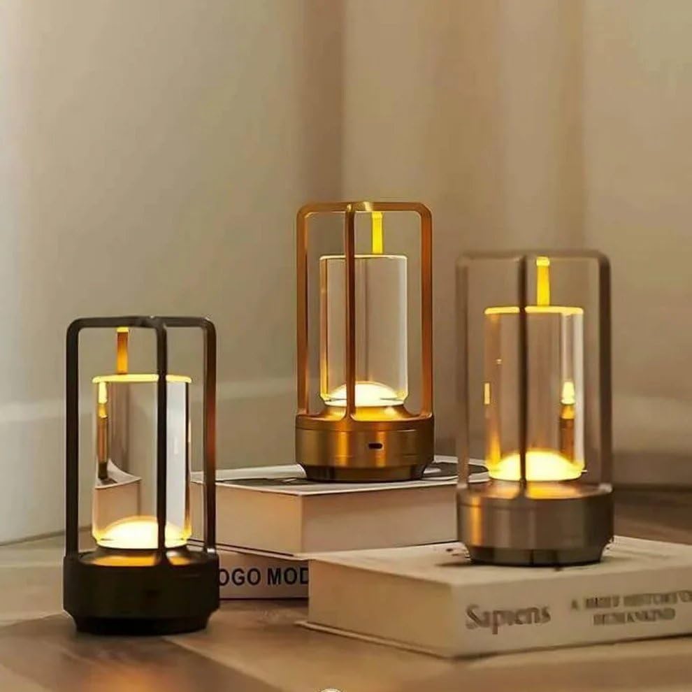Lampe sans fil rechargeable tactile à cylindre transparent, argentée