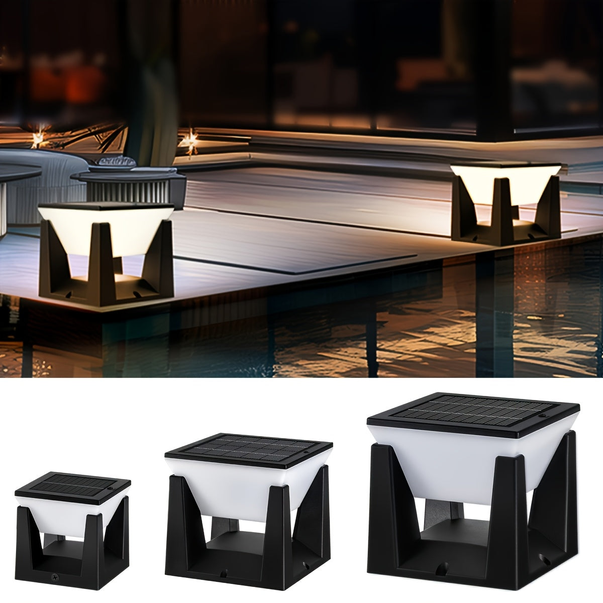 Lampe solaire de pilier IP65 à coque noire, trois tailles au choix