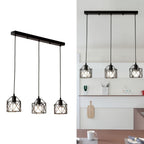 Suspension 3 cages noires sur barre de 50 cm, style industriel