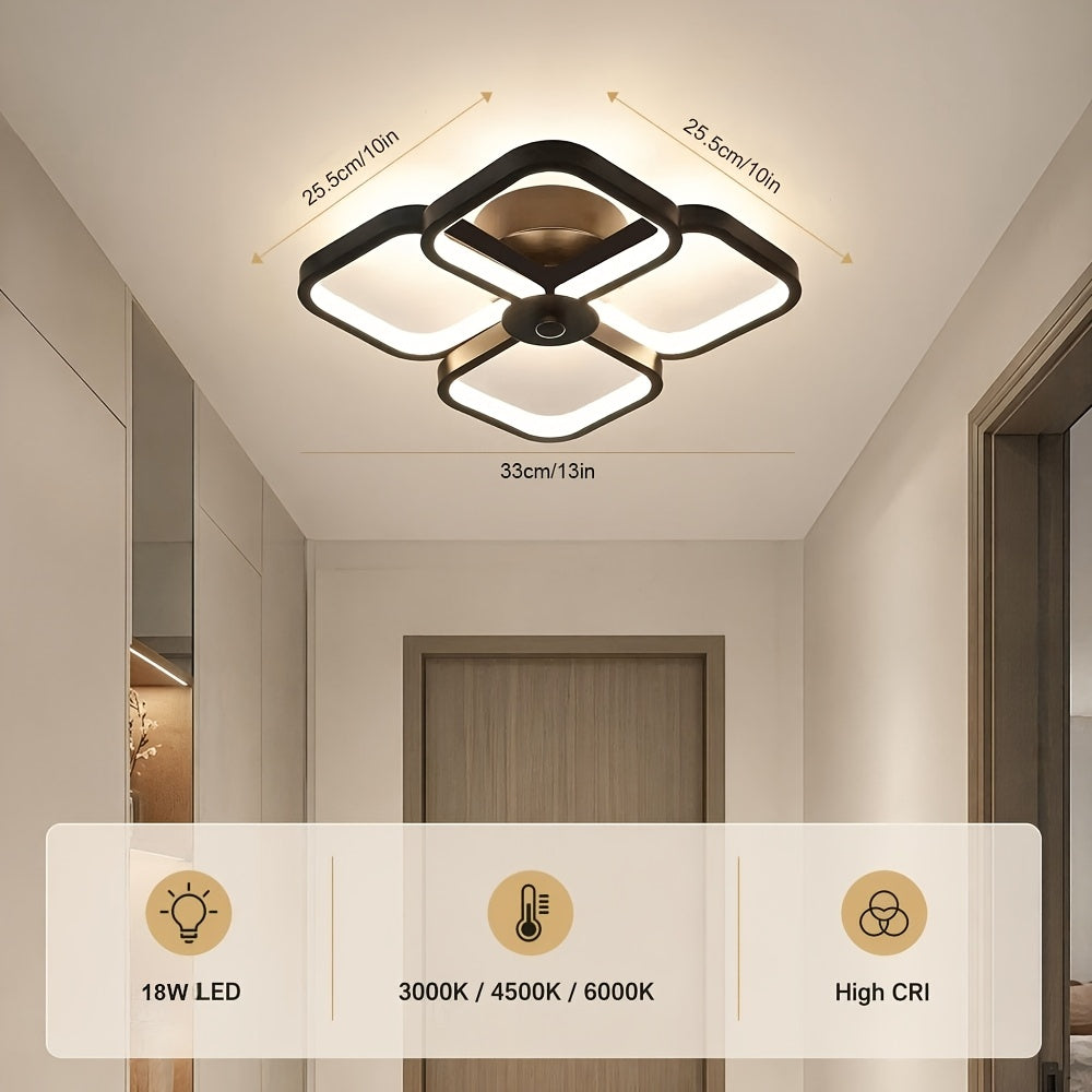 Plafonnier LED à quatre pétales carrés, 18 W, noir ou blanc, 33 cm