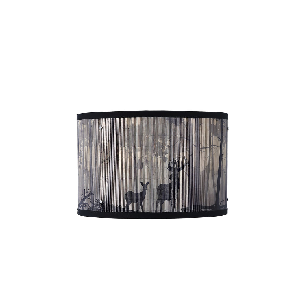 Abat-jour tambour en bambou imprimé forêt et cerfs, Ø 30,5 cm