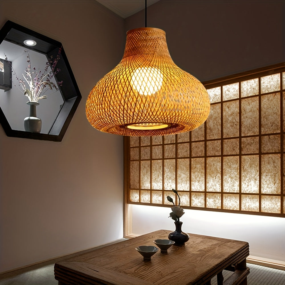 Abat-jour en bambou tressé forme gourde, grand format Ø 40 x H 35 cm