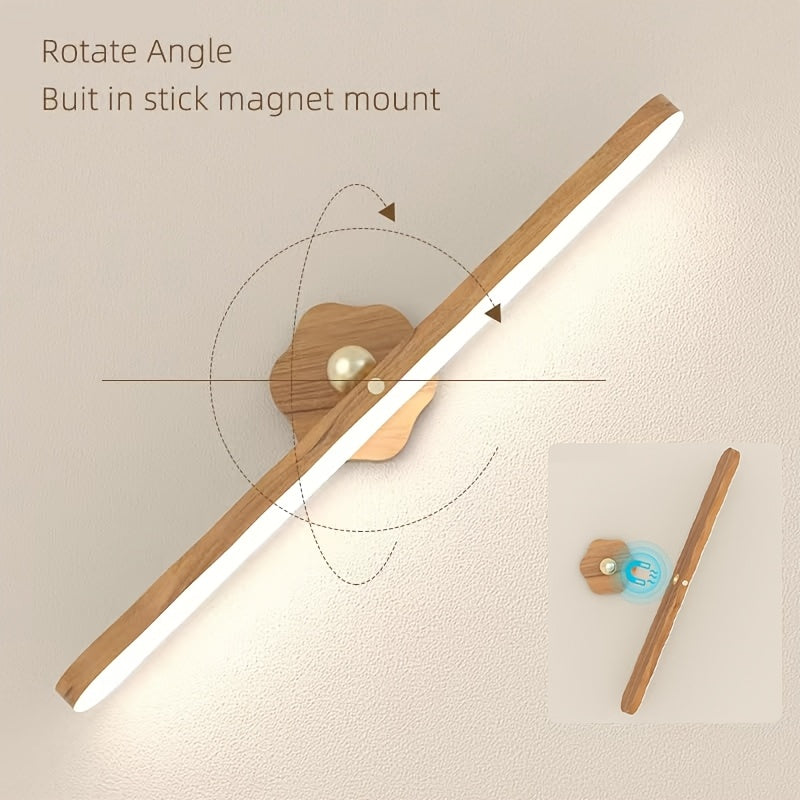 Applique murale LED barre rotative effet bois, tactile et sans fil
