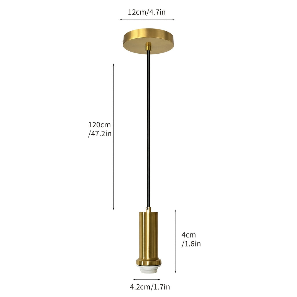 Suspension douille dorée brossée, câble 120 cm et rosace Ø 12 cm