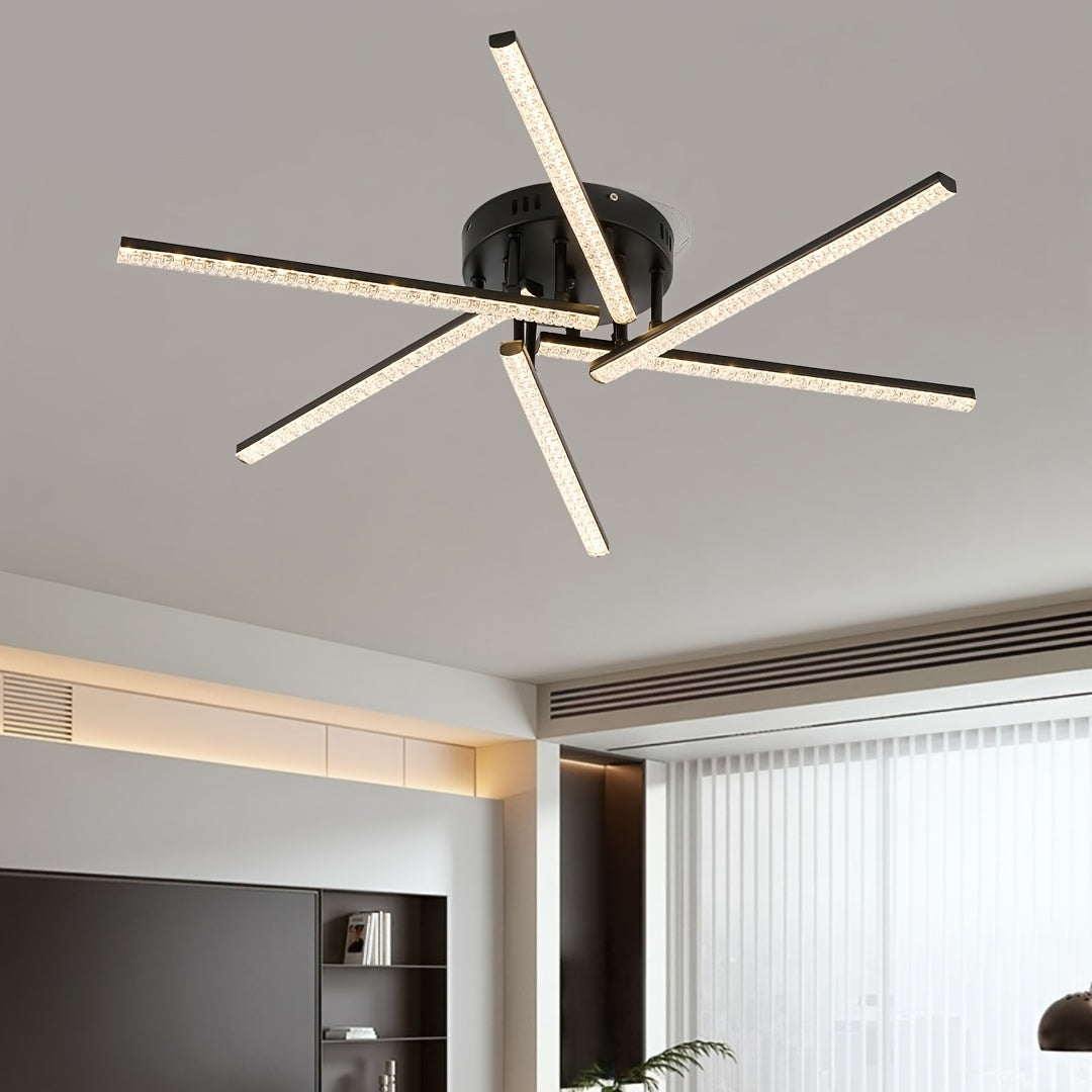 Salon et chambre rythmés par des lignes de lumière