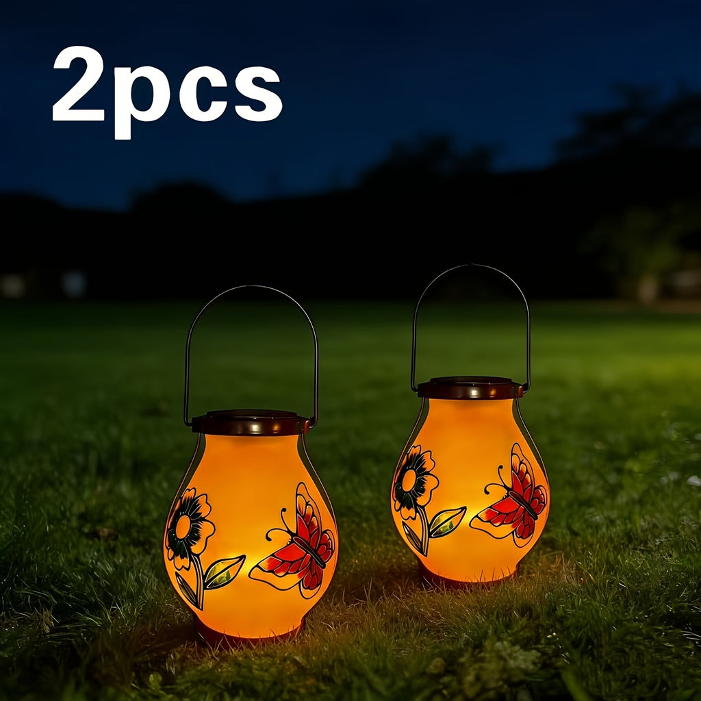 Suspension solaire d'extérieur peinte fleur et papillon, IP44