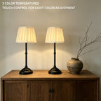 Lot de 2 lampes de chevet sans fil, abat-jour plissé crème