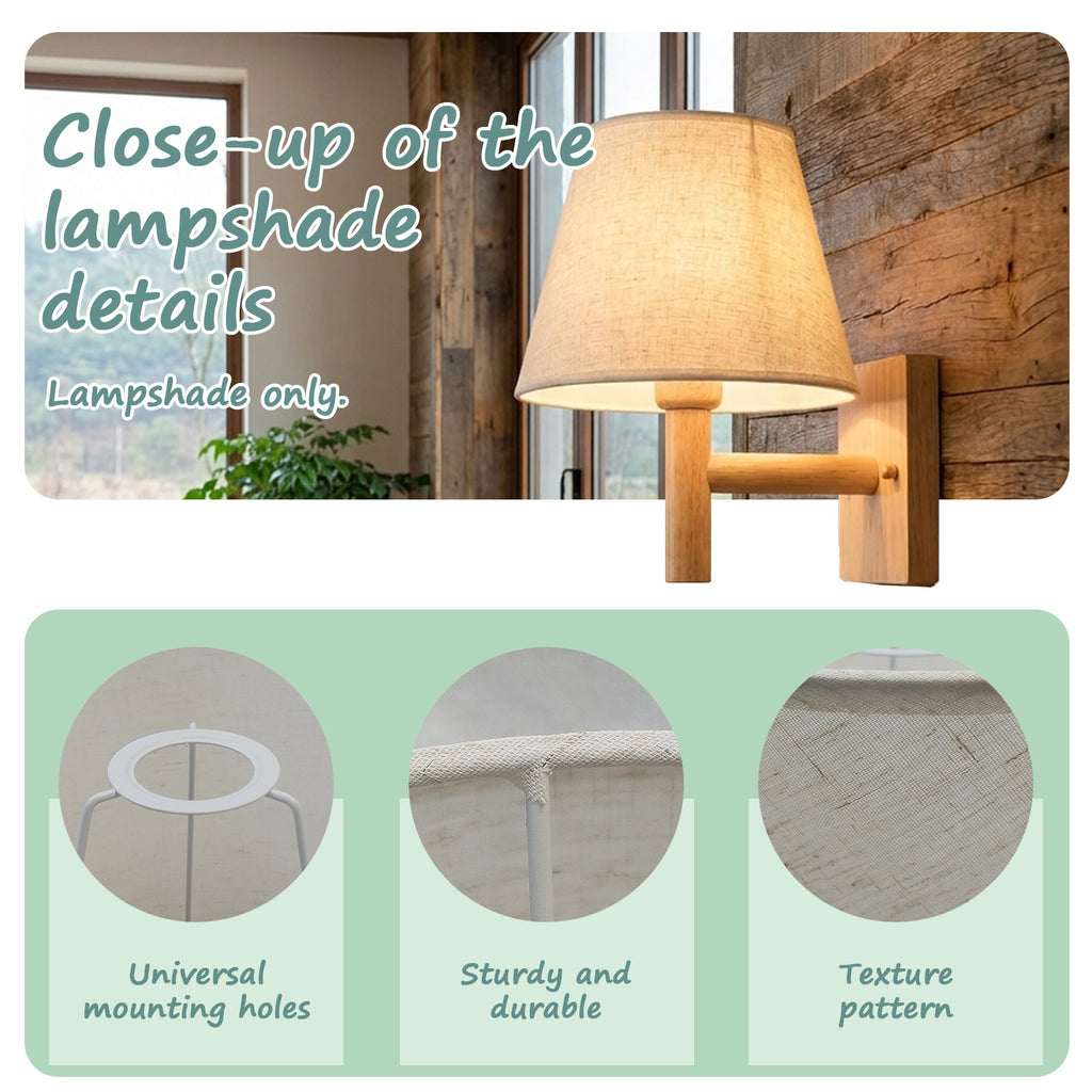 Abat-jour conique en toile de lin beige pour lampe et applique