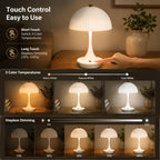 Lampe champignon sans fil, dôme blanc strié et pied coloré 23 cm