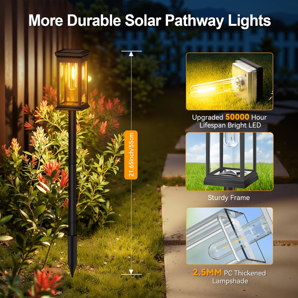 Lanterne solaire de jardin carrée à filament sur piquet, 55 cm
