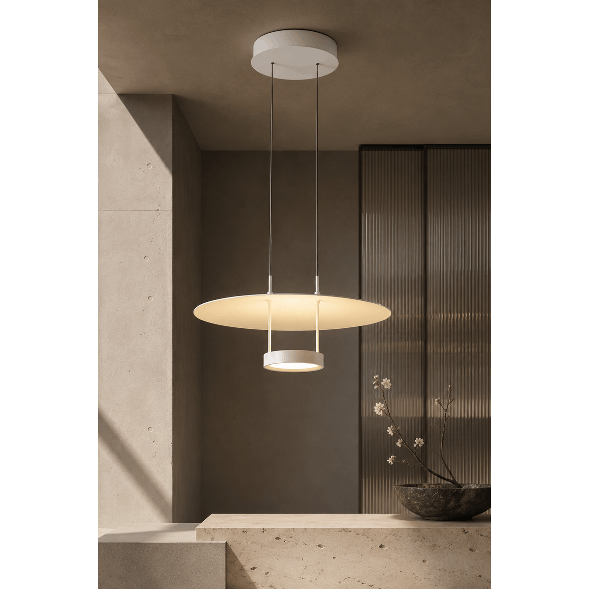 Suspension LED à disque blanc Ø 60 cm, lumière chaude 3000K