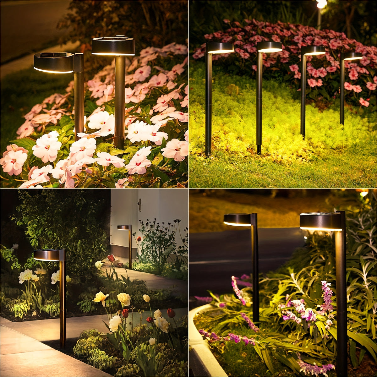 Bornes solaires de jardin à tête ronde, 2 hauteurs, par 8 ou 16