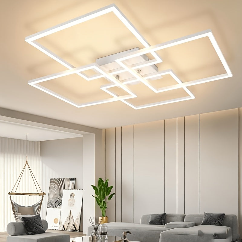 Plafonnier LED à quatre cadres carrés, 72,4 cm, noir, argenté ou blanc