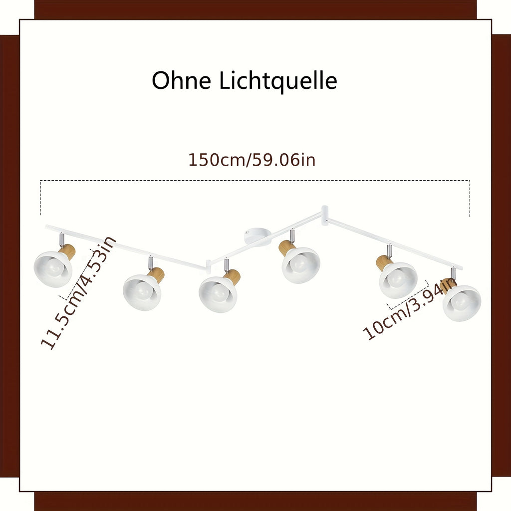 Plafonnier spots E14 à col effet bois, rampe de 150 cm ou 3 alignés