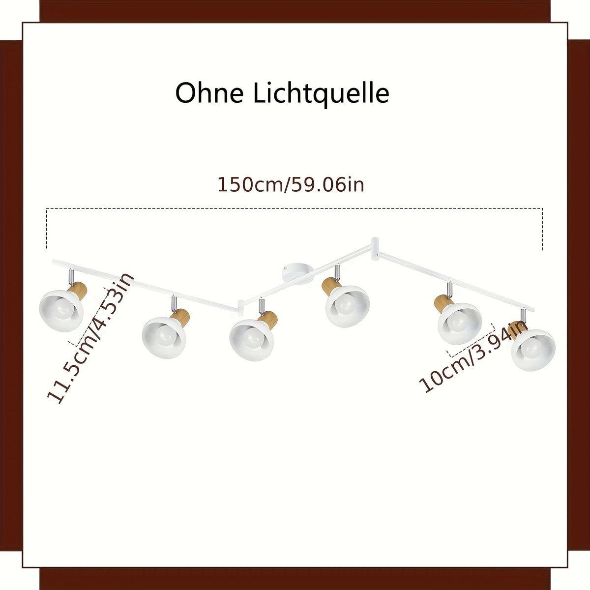 Plafonnier spots E14 à col effet bois, rampe de 150 cm ou 3 alignés