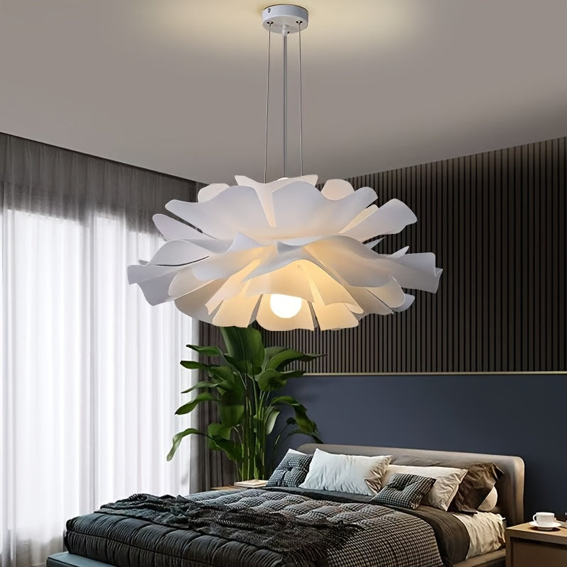 Suspension lotus à pétales blancs superposés, Ø 50 cm, douille E27