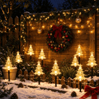 Lot de 10 sapins lumineux LED sur piquet, à piles, vert ou jaune