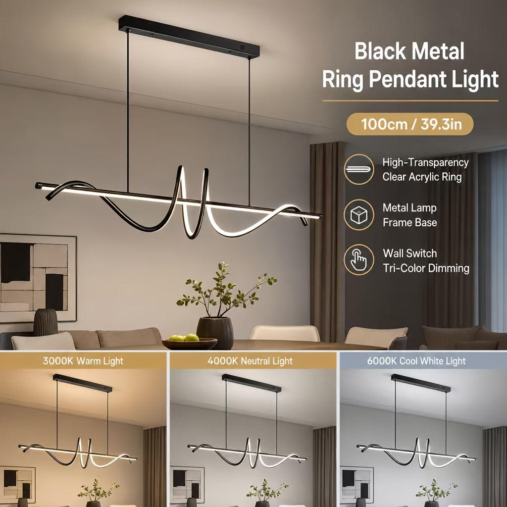Suspension LED linéaire à vague lumineuse, 100 cm, doré ou noir