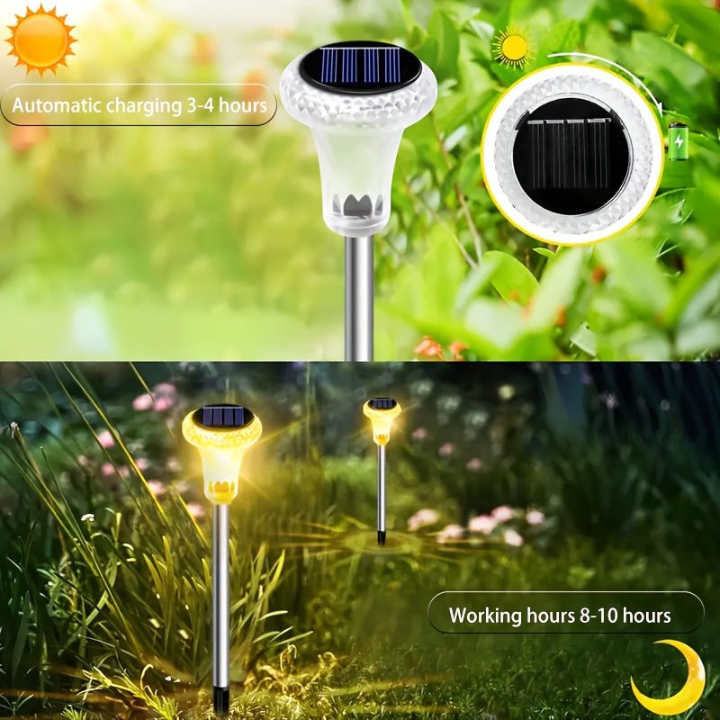 Lampe solaire de jardin à tête de cristal facetté, lumière blanche
