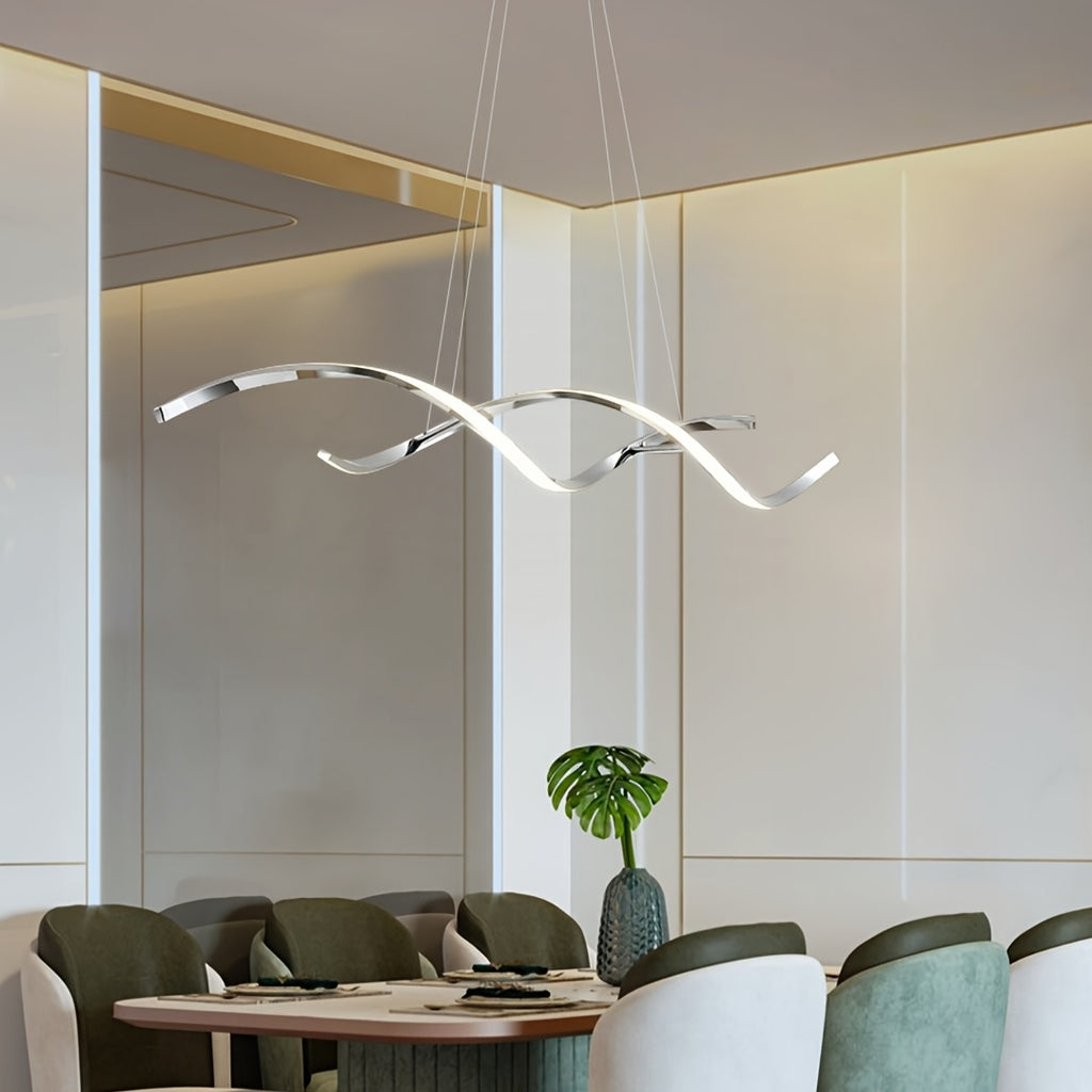 Lustre LED double vague en aluminium, doré ou argenté, 94 cm