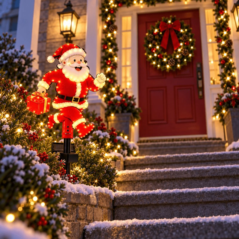 Lot de 2 Pères Noël lumineux solaires à piquet, LED double face
