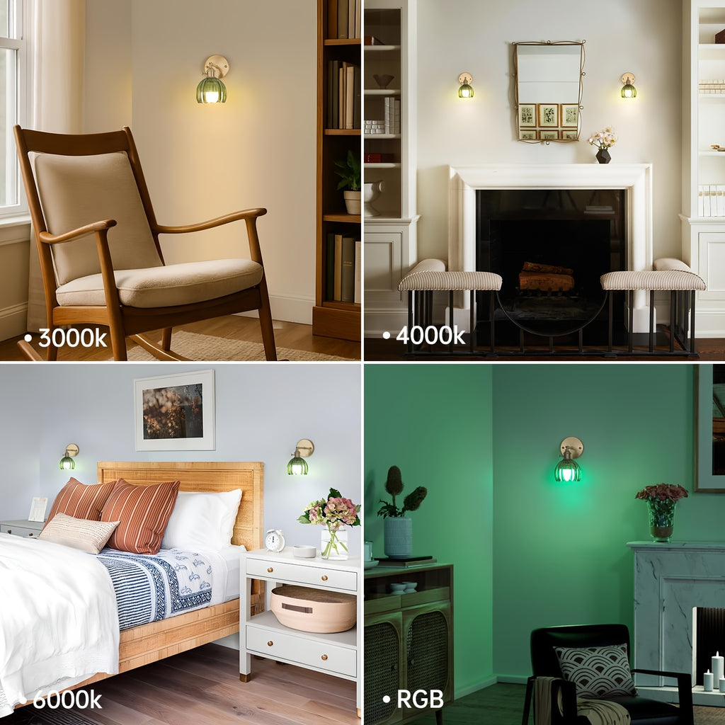 Applique murale sans fil rechargeable, tulipe de verre vert, RVB