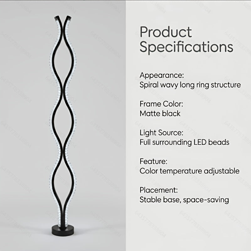 Lampe de sol LED ondulée noire effet cristal, trois teintes, 117 cm