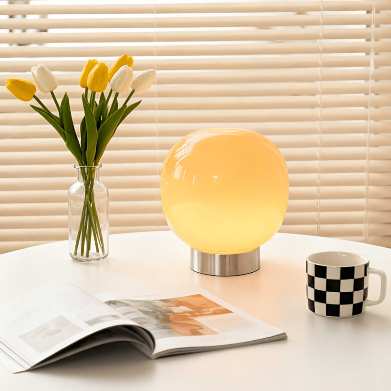Lampe de chevet globe en verre coloré, socle métal, USB, 19 cm