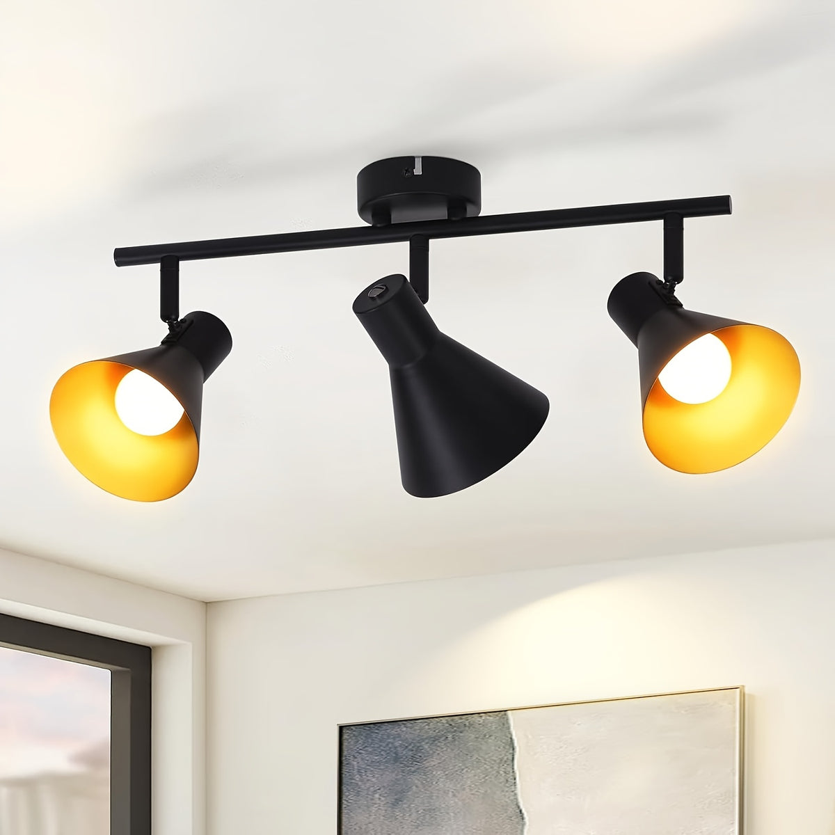 Spots de plafond en cônes noirs doublés d'or