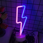 Néon LED éclair sur socle, rose, bleu ou bicolore, 31 x 11 cm