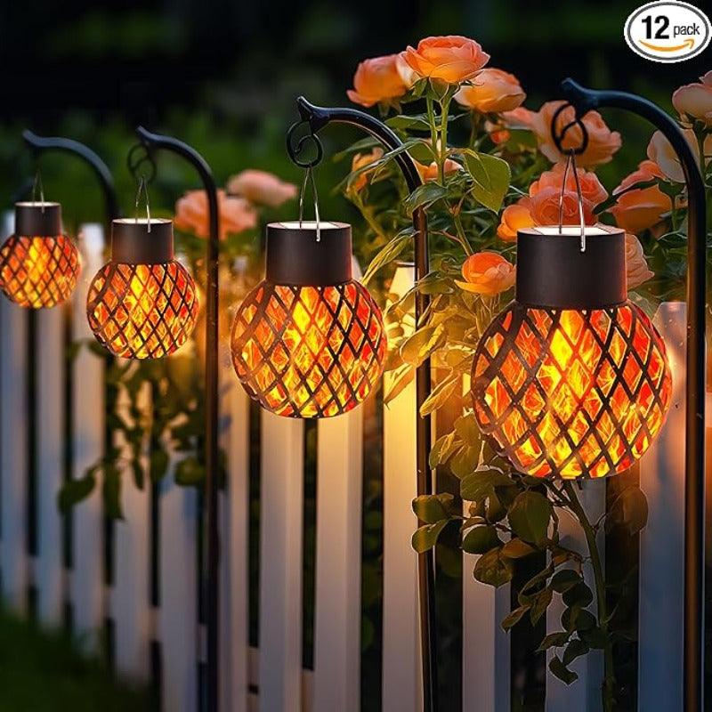 Lot de 5 lanternes solaires boule noire à effet flamme, à anse