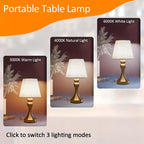 Lampe de chevet USB à pied balustre doré et abat-jour en tissu