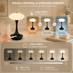 Lampe champignon sans fil à dôme opalin, pied orange, noir ou blanc