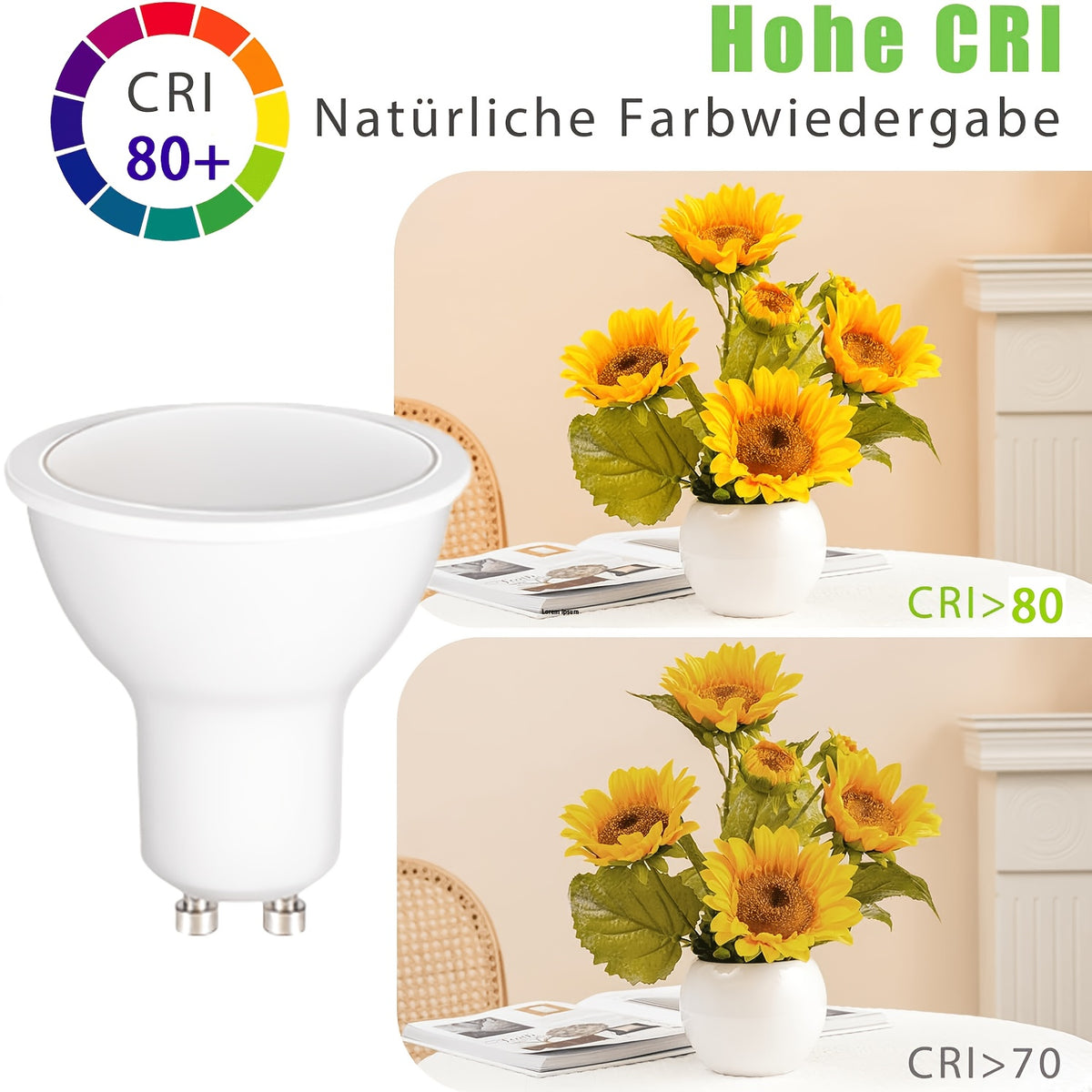 Ampoule LED GU10 6 W, 570 lumens, faisceau 100°, lot de 10