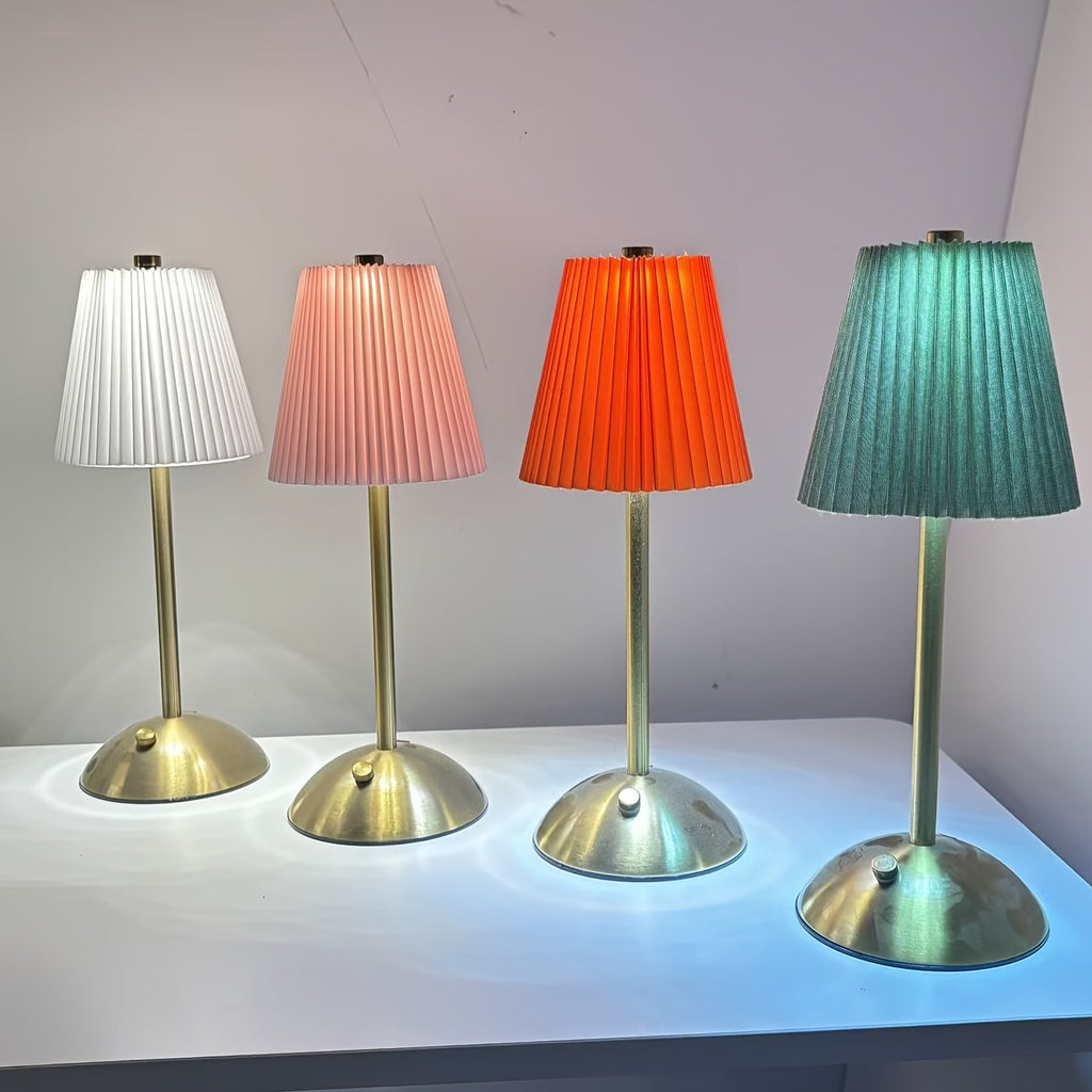 Lampe de table sans fil plissée sur dôme doré, tactile, 6 coloris