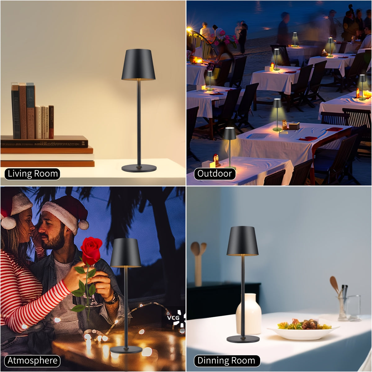 Lampe de chevet sans fil IPX7 en aluminium, lot de 2 ou 4