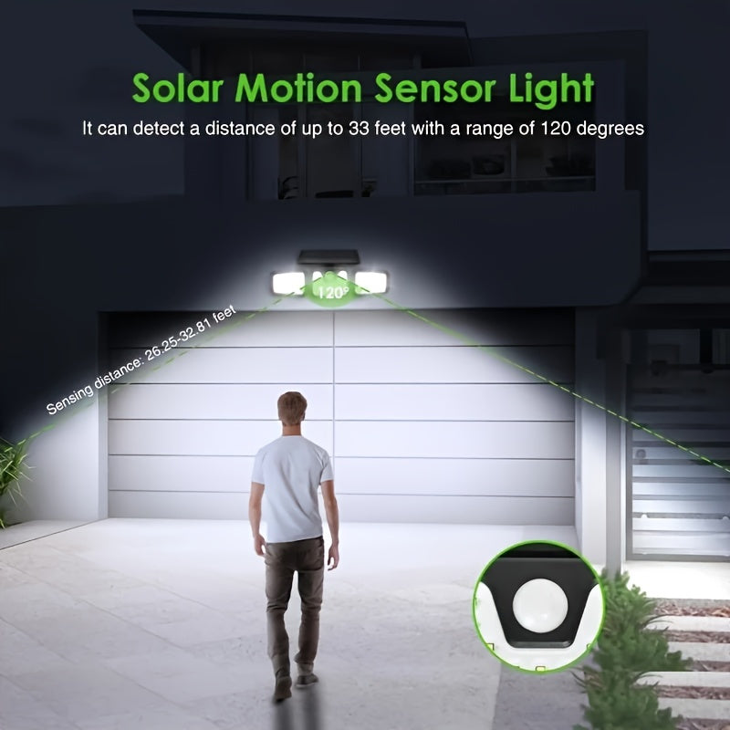 Applique solaire à trois têtes 74 LED et détecteur de mouvement