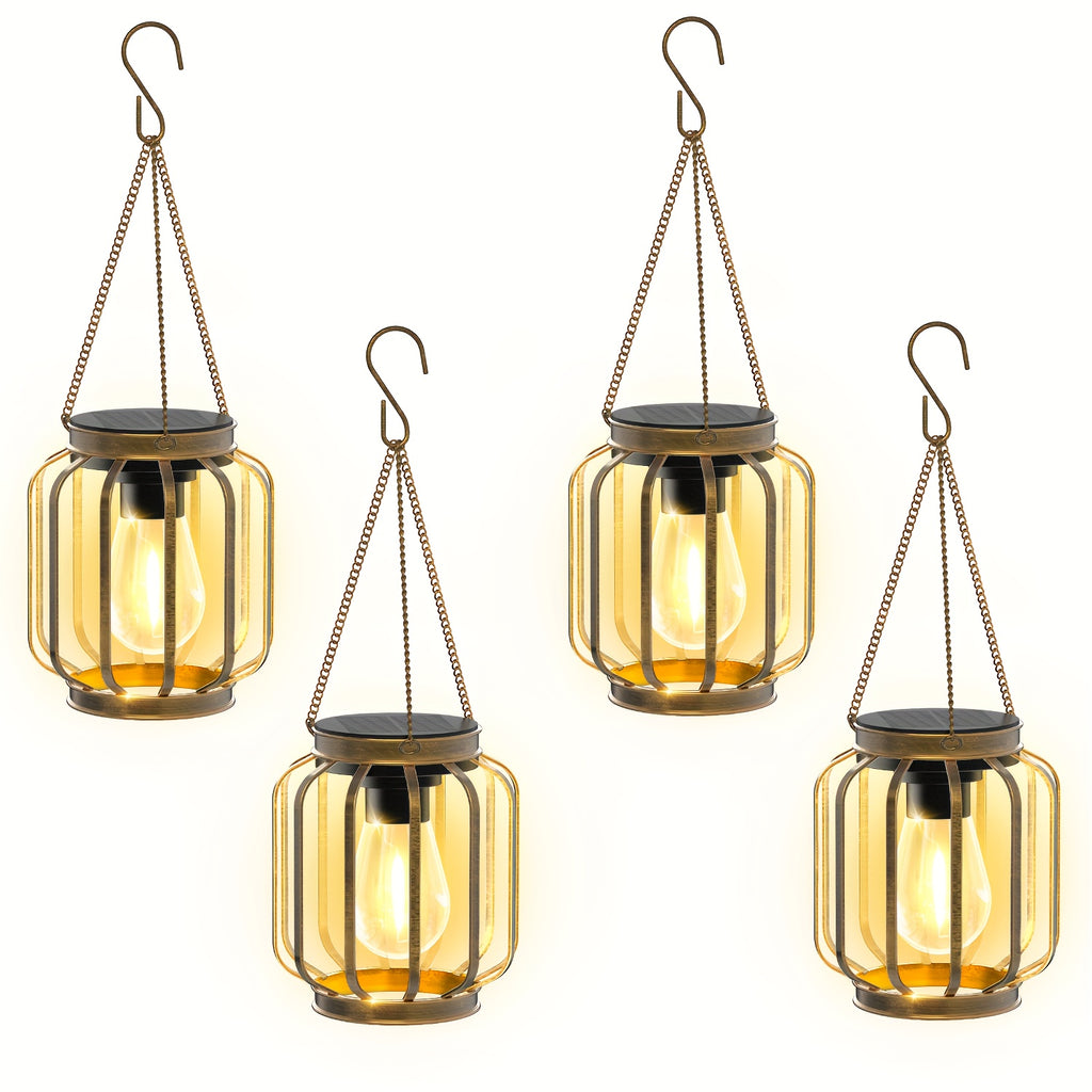 Lot de 2 ou 4 suspensions solaires cage dorée, filament LED