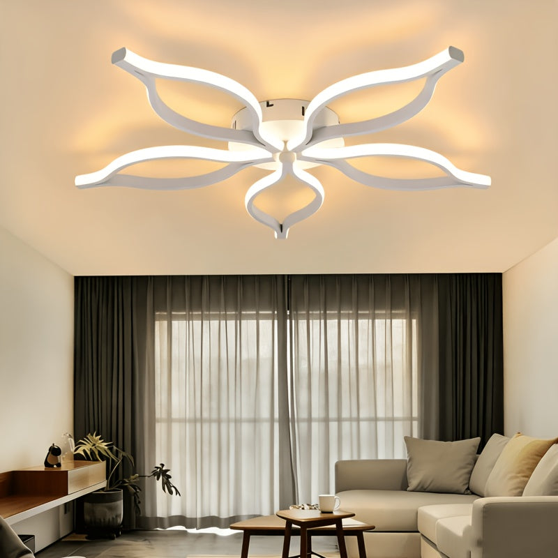 Plafonnier LED fleur à cinq branches courbes, Ø 80 cm, noir ou blanc